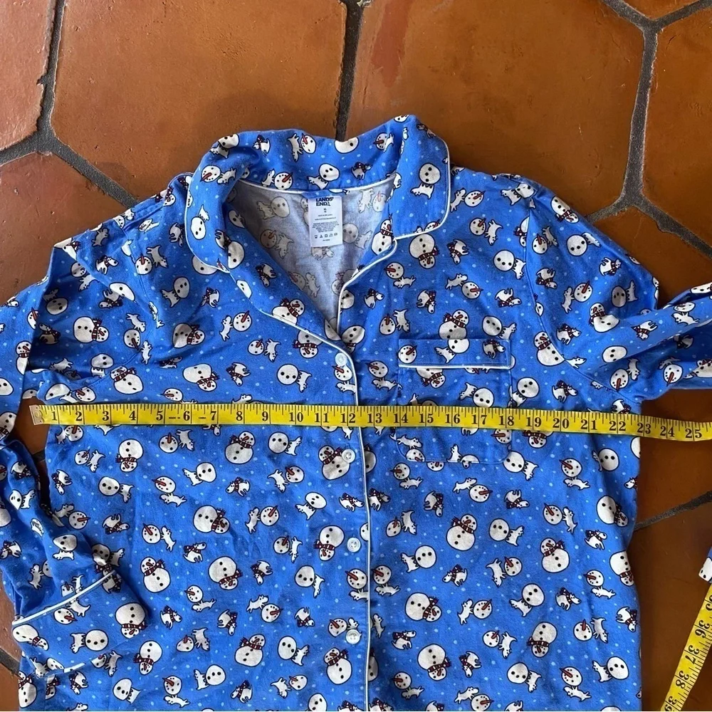 Womans XL (18-20) Lands End Blue Snowman Holiday Pajamas Set Pants Top Flannel